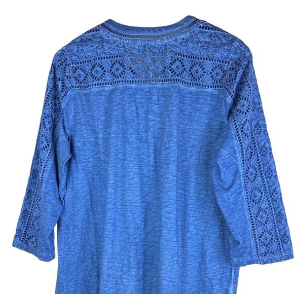 Soft Surroundings Draco Top Tunic Shirt Sz Large 12 14 Blue Lace Boho Peasant - Picture 3 of 6